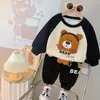 Conjunto de Moletom com Bolsa Fofo para Meninos e Meninas 2024 Novo Estilo Roupas de Primavera e Outono para Crianças Moda Infantil Tendência de Roupas para Crianças