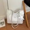 Bolso de Mano con Estampado de Estrellas Plateadas Ondulado Estilo Coreano para Niñas Aplicación de Conejo de Peluche Encaje Estrella Versátil Bolso de Hombro