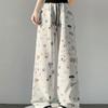 Pantalones de chándal de otoño para niñas con dibujos animados, graffiti pintado a mano, pantalones largos de pierna ancha para bebé, pantalones de cimitarra, pantalones casuales holgados y perezosos