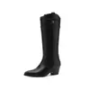 Zapatos de Mujer 40-46 Comercio Exterior Transfronterizo Europeo y Americano Otoño e Invierno Botas de Jinete Retro Punta Fina Patchwork Tacón Grueso Botas Altas Botas Largas Vaqueras