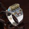 Anillo de plata mantra de seis palabras personalidad masculina hipster retro anillo individual anillo de plata giratorio personalidad retro giratorio