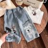 Ropa para Niños al por Mayor Pantalones para Niños Primavera y Otoño 25 Nuevo Estilo Coreano Animales Jeans de Industria Pesada para Niños y Niñas Pantalones Rectos Azul Claro