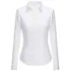 Camisa Branca Feminina Personalizada de Manga Longa para Uso Profissional 60% Algodão Adulto de Botão Único Cor Sólida Fácil de Permanter Anti-rugas