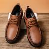Novos Sapatos Casuais de Couro Masculinos de Comércio Exterior, Costurados à Mão, Cano Baixo, Cadarço, Solado Macio, Confortáveis, Respiráveis, Versáteis Sapatos de Couro Masculinos