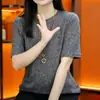 Camiseta de Manga Corta con Cuello Redondo y Estampado de Lunares para Dropshipping, Nueva Moda de Verano, Elegante, Ligera, Adelgazante, Versátil Ropa para Mujer