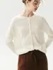 Cardigã de malha básico e simples 100% cashmere para mulheres, malha ligeiramente solta e macia, suéter de gola redonda