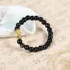 Pulseira Pixiu Banhada a Ouro Obsidiana Imitação com Mantra de Seis Caracteres, Pulseira de Contas Douradas que Mantêm a Cor, Joias para Adivinhação para Homens