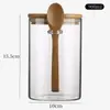 Tarro de Té Transparente de Vidrio de Borosilicato Alto Tarro Sellado para el Hogar con Cuchara Cocina Almacenamiento de Granos Frutas Secas Mixtas
