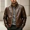 Chaqueta de Cuero PU 3D Nueva para Hombre 2026 Invierno Transfronteriza Amazon Xiyin con Cuello Alto Chaqueta de Algodón Casual requiere conversión de talla
