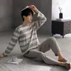Pijama para Hombre de Modal Estilo Primavera y Otoño Manga Larga Pantalón Largo Color Sólido Cuello Redondo Pulóver Sencillo Casual