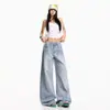 Jeans reto de lavagem à água design de nicho feminino Primavera/Outono 2026 estampa salpicada solto modelador casual calça pantalona