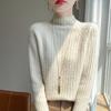 Suéter de Lana de Primera Línea 2024 Otoño e Invierno Nuevo Color Sólido Tejido de Canalé Parte Trasera Suelta Cuello Alto Suéter para Mujer