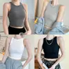 Camisola com Costura Canelada para Mulheres, Novo Estilo Outono 2026, Cobrindo os Lados do Peito, Gola Redonda, Sem Mangas, Top Curto