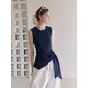 Camiseta sin mangas de diseño elegante estilo francés con correa blanca para mujer, prenda exterior de verano, corte ajustado, sin mangas 17453