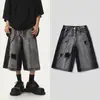 Shorts Jeans Cargo Rasgado Vintage Lavado 7/8 Primavera Verão Solto Reto Unissex Perna Larga Tendência Marca Calças Cropped