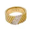 Anillo de flor de caleidoscopio de doble círculo de trébol de cuatro hojas para mujer, grueso, chapado en oro rosa de 18 quilates, fila de cuentas de firma, anillo para el dedo con cruz de diamantes