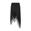 Ropa Europea y Americana para Mujer Transfronteriza Aliexpress Ins Popular Moda Patchwork Irregular de Encaje de Acetato Negro Falda de Longitud Media