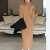 Suéter Largo con Abertura de Cuello Alto para Mujer Otoño 2025 Nuevo Estilo Coreano Espesado Hasta la Rodilla Tejido Talla Grande Vestido Tejido