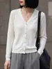 Nuevo Cárdigan de Punto para Mujer Primavera y Otoño Cuello en V de un Solo Botón Color Sólido Recto Casual Versátil Abrigo Suéter Top de Moda