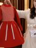 Vestido Suéter de Menina Estilo Ano Novo e Natal 2023 com Laço, Doce Vestido Tricotado Estilo Chanel