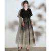 Vestido de Noche para Reunión Anual para Mujeres 2026 Estilo Nuevo, Se Puede Usar en Banquetes y Uso Diario, Estilo Hepburn Negro Vestido de Presentadora para Examen de Artes Vocales