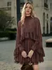 Vestido de gasa con capa volantes estilo elegante, nuevo para primavera/verano, estilo europeo y americano, hecho a medida, con camisola interior