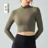 Gola vertical outono e inverno roupas de ioga manga longa feminina gota de água semi-fixo copo oco costas correndo esportes apertado fitness top