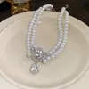 Collar de Perlas de Doble Capa con Gota de Agua Incrustada de Diamantes Lujo Accesible Estilo Retro de Palacio Nicho Cadena para la Clavícula Popular en Ins Elegante Collar