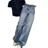 Jeans retro de pierna ancha con forro polar para mujer, otoño e invierno, talla grande, corte holgado, adelgazantes, petite, pantalones casuales rectos estrechos