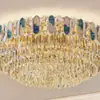 Lámpara de techo redonda de arte de hierro moderno de lujo ligero con cristal galvanizado para sala de estar, lámpara de techo redonda dorada elegante para dormitorio y comedor