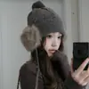 Gorro de Lana Tejido de Moda Estilo Coreano para Mujer, Otoño e Invierno, Cálido y a Prueba de Viento, Gorro Japonés de Gama Alta Versátil para Circunferencia de Cabeza Grande