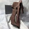 Primer Encuentro Botas Elásticas de Temporada Punta Fina Tacón Alto Botas Largas Gamuza Ajustadas Cremallera Lateral Tacón Fino Ajustadas a la Pierna Botas Hasta la Rodilla