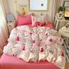 Juego de cuatro piezas de algodón lavado Estilo de dibujos animados Sábanas estampadas Juego de tres piezas Dormitorio de estudiantes Agradable para la piel Verano Sábanas ajustables Ropa de cama