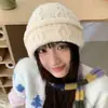 Gorro de Lã Malha Cor de Café Melard, Estilo Slouchy, para Mulheres, Outono e Inverno, Circunferência Craniana Grande, Chapéu de Lã Quente e Versátil, Turbante que Afina o Rosto