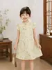 2026 Vestido de Verão Novo Infantil Feminino Xadrez Floral Estilo Cheongsam Infantil Sem Mangas Vestido Princesa Vestidos Infantis Pequenos e Médios