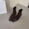 Elegantes Botines Cortos Ajustados de Tacón Bajo para Mujer 2026 Nuevos Muy Bonitos Elásticos de Suela Plana con Cremallera Trasera Moda Botines Color Nude