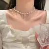 Colar Gargantilha de Pérolas Estilo Francês para Mulheres, Design de Nicho de Luxo Leve, Corrente para Clavícula em Formato de Coração, Corrente de Suéter de Alta Qualidade com um Toque Elegante