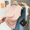 Nova Camiseta de Tricô Canelado Minimalista de Verão Sem Mangas Simples Slim Fit Peça de Roupa para Usar por Cima Camada Interna Camisa Base Top