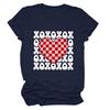 Europa e Estados Unidos novo xoxoxo xadrez amor estampa personalidade gola redonda manga curta eBay novo fluxo feminino casual camiseta
