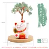 Maneki-neko Alimentado por Energía Solar Automático Agitando Sin Batería Gato de la Fortuna Árbol de Cristal Decoración del Hogar Adorno para Escritorio de Oficina