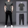 Conjunto Fresco de Seda Gelo Masculino Verão Secagem Rápida Camiseta Calça Casual Esportivo Conjunto de Duas Peças [Conjunto de Calça de Manga Curta]