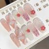 [Yihe] Puro handmade nail art patch fototerapia produto acabado wearable unha destacável produto acabado longo laço cinto florzinha