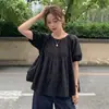 Camisa de verano nueva para mujer talla grande con un diseño elegante, cintura alta plisada, efecto adelgazante para figuras ligeramente rellenas, top fino de manga corta