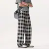 Pantalones Casuales de Hilo de Seda a Cuadros, Caída Suelta, Tallas Grandes, Marca de Moda, Verano, Delgados, Transpirables, Rectos, Pierna Ancha, Largos