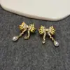 Pendientes Colgantes de Zirconia Perla con Borla y Lazo, Diseño Único, Pendientes de Botón Vintage Exquisitos, Joyería para Orejas de Lujo Ligero de Gama Alta