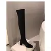 Botas Altas hasta la Rodilla para Mujer 2025 Otoño e Invierno Nuevas Punta Cuadrada Tacón Alto Grueso Botas Pequeñas Delgadas Botas de Alta Elasticidad