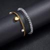 Pulsera de Cuentas Cuadradas Transparentes Estilo Frío Estilo Europeo y Americano Elástica de Doble Capa con Colgante de Acero Inoxidable Joyería de Mano para Mujer que Combina con Todo