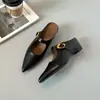 Versão em Couro Macio~Aumento de Altura de ~5cm, Sandálias Mule Slip-On Sem Salto para Mulheres, Uso Externo de Verão, Bico Quadrado, Tira Única, Bico Fechado, Estilo Meio-Mule