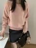 Suéter básico simples de gola V estilo coreano outono/inverno 2026 para mulheres, modelagem solta, cor sólida, malha versátil, top base espesso