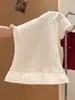Estilo Nuevo de Verano 2026 Top Corto de Encaje Ajustado Versátil Patchwork de Encaje Blanco Camiseta de Manga Corta con Hombro Normal para Mujer